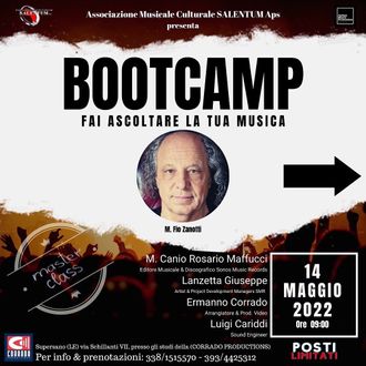 Fio Zanotti al Bootcamp della Musica in Salento con Canio Rosario Maffucci titolare della Maffucci Music e Sonos Music Records c/o Corrado Productions in Supersano Lecce