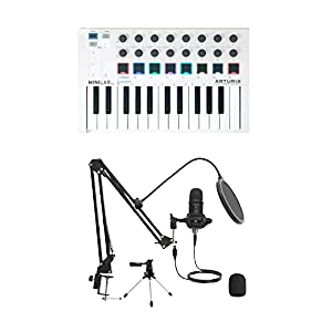 Arturia Minilab MK2 + Mirfak USB Recording Mic Bundle Portable and Compact – MIDI Controller 500 of the V-Collection 8 presets / 21 Keyboard Instruments and Synthesizers / fully mapped right 