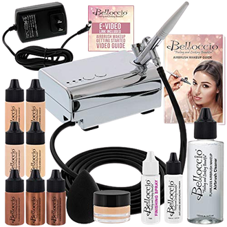System Includes A Precision Makeup Airbrush and A Compressor with 3 Air Flow Settings. Belloccio’S 1/4 Oz. Fair Shade Airbrush Makeup Foundation Set with 4 Color Shades To Assure A Perfect Ma
