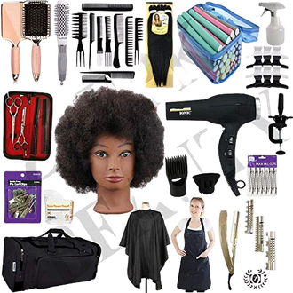 Beauty School Kit Approved Kit, State Board Approved 100% natural Hair Manikin Head Cosmetology School Kit All In One