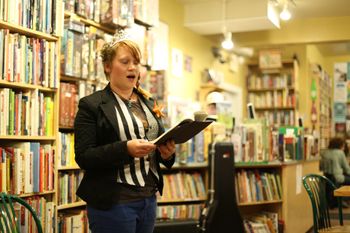 Performing at the Neighbourhood Bookstore and Cafe, Winnipeg, MN, October 2014
