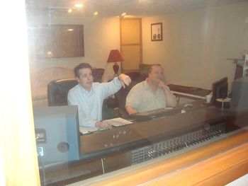Our Vocal Producer, Mylon Hayes, and the Engineer, Steve Krokel, trying to make something of our singing. Thanks a bunch guys!
