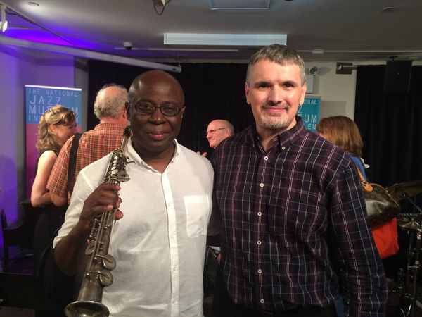 With Sam Newsome at the National Jazz Museum in Harlem, NYC on 23 June 2016. Photo taken by Mary Arden.