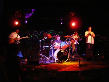 That's Banyan at Cervante's Ballroom in Denver, Friday, August 8, 2008. From left to right, it's Brian Jordan, Stephen Perkins, myself, and Willie Waldman. What a blast!
