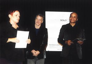 Receiving the Best One-Woman Show Award from United Solo's Omar Sangare, 2011, NYC. 