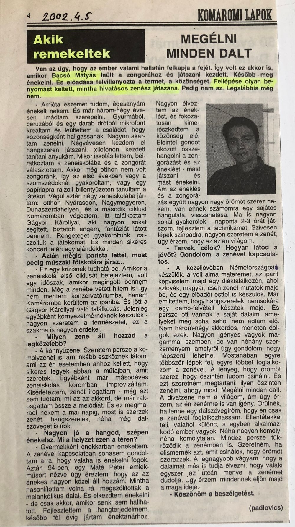 KOMÁROMI LAPOK - 5 MAY 2002