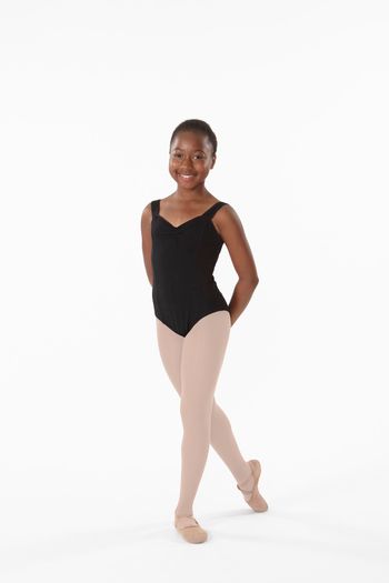 Pre-Ballet III & Ballet I - III: black leotard, pink tights, pink ballet shoes.
