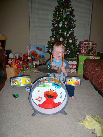 Dylan's First Drumset. Don't worry; we think he's smarter than that.
