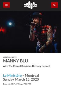 CANCELLED - LASSO Presents Manny Blu with Brittany Kennell and The Record Breakers