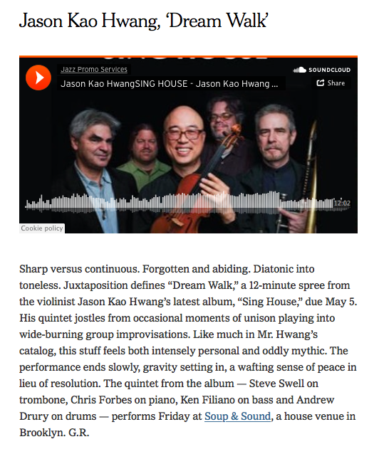 The New York Times Playlist, Giovanni Russoncello, 4/28. Click the photo to link to the NYT. Scroll down.