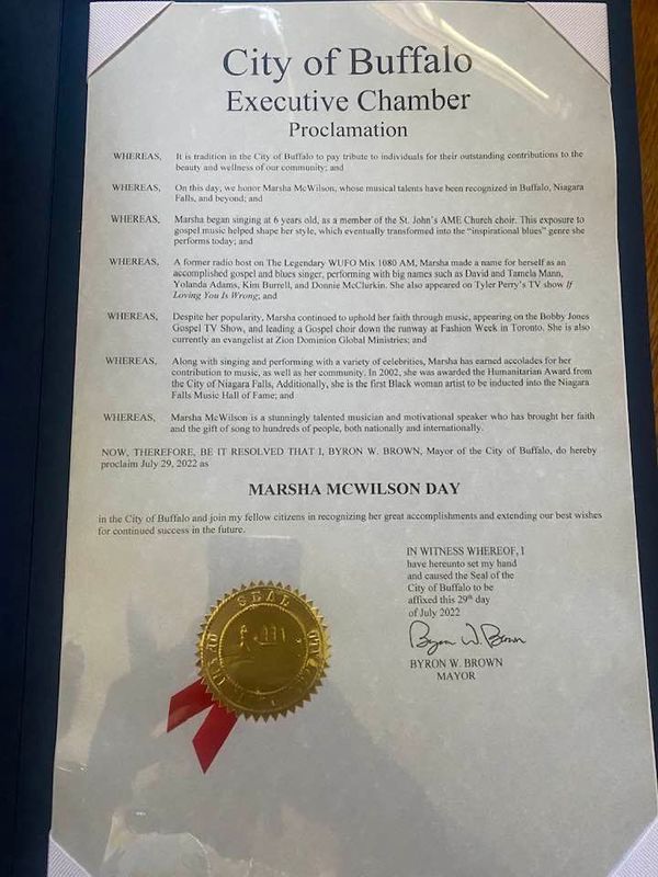 Marsha McWilson Day declared by Buffalo's Mayor! 