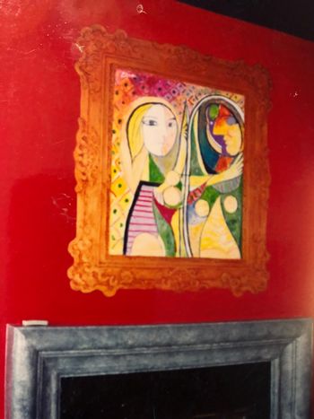 Trompe l'oeil Fireplace and Picasso painting and frame

