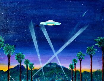 SOLD Flying Saucers over Hollywood - Oil on Canvas - 16" x 20" - $500
