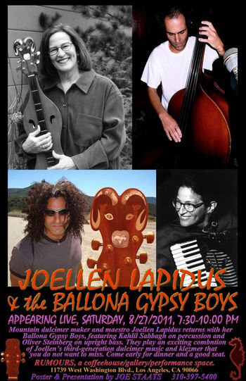Joellen and the Ballona Gypsy Boys, Joellen, Oliver Steinberg on bass, Kahlil Sabbegh on percussion, 2011
