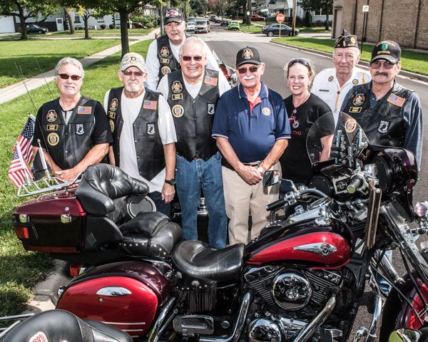 New Legion Riders Chapter 57 Photo 9/25/16
Pictured from left to right: Jeff Christenson, John Clyde, Bill Lowe, Tom Leitner, Post Commander Peter Wendt, Sharon Jackson, Sr. Vice Commander Herb Enerson, and Tom Jackson.