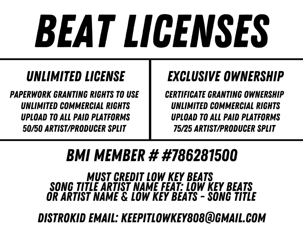 Low Key Beats Beat Licenses Unlimited License Exclusive Ownership