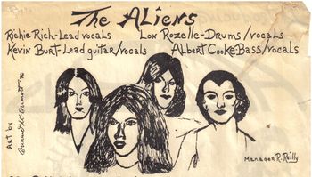 The Aliens w/ 2nd bass player, Albert Johnson & 2nd drummer, Lon Rozelle 1976.  Vince Conrad first from left.
