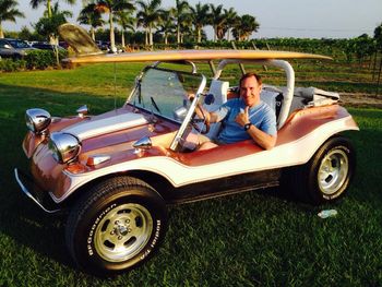 Joel going for a surf check in Gary Robert's dune buggy before the show st the Endless Summer Winery!
