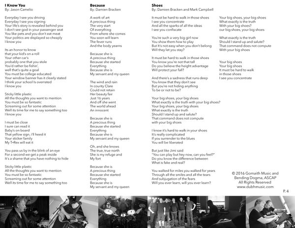 "This is DÚBH" liner notes and lyric booklet page 2.