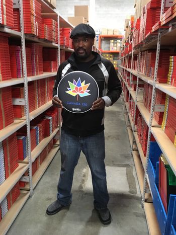 Derico Watson with the Canada 150 drum head
