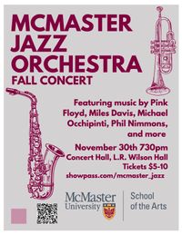 McMaster University Jazz Orchestra in concert, Michael Occhipinti (Director).
