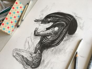 Alien IV H.R. Giger reproduction, graphite
