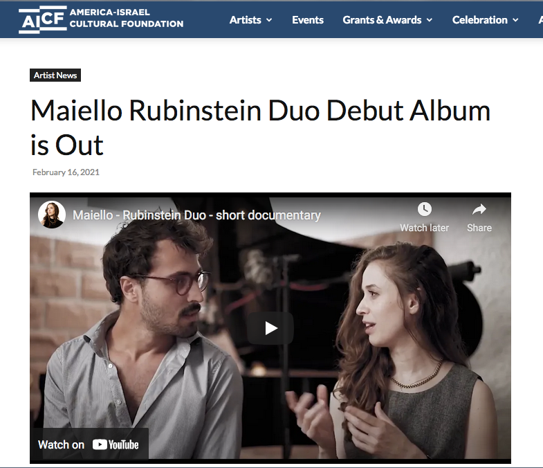 AICF press release about Maiello-Rubinstein Duo's new album 'Cybird' (English, 2021) *click on image to read
