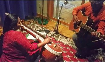Siama & Nirmala Rajasekar preparing to record a song on "Rivers" 2016
