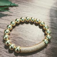 18K Gold Plated Hematite Bracelet with Zircon Gemstone Bar