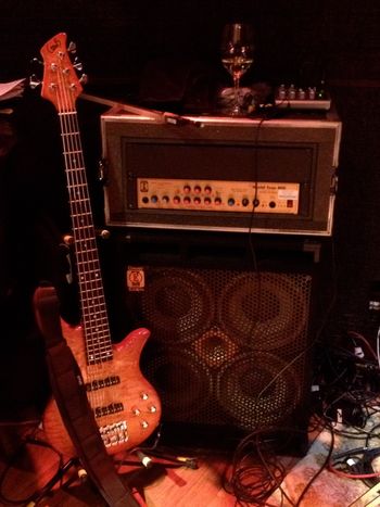 stage photo of my Crews Electric bass and Eden WT-800 touring rig
