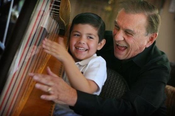 During educational assemblies some students have an opportunity to have FUN at the harp.