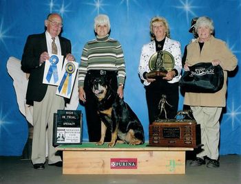 CH CT Phantom Wood Catrina Imzadie UDX 6 TDX VST NA NAJ RE VCD3 shown winning High in Trial with a score of 198 out of the Open B class at the MRC Specialty Show in Oct. 2006. Catrina has 91 OTCH points and is trained, owned and handled by Marilyn Blenz of Illinois.
