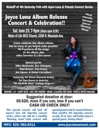 Joyce Luna album released in celebration! Kick off of 4th Saturday concerts with Joyce Luna and Friends