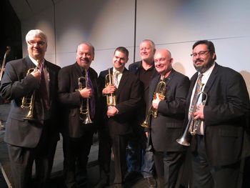 Dr. Keith Winking, Dr. Stephen Hawk, Dr. Andy Cheetham, Dr. Jack Burt, and Dr. Adrian Ruiz, pictured with Mr. James Morrison. It was an honor to share the stage with these fine trumpeters/jazz educators (February 2016).

