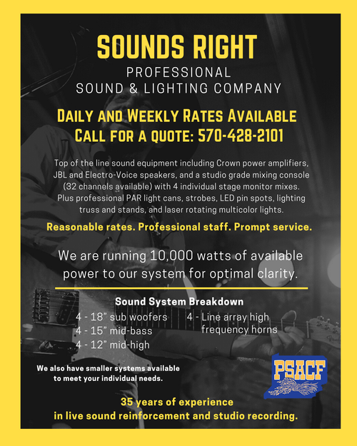 Flyer for  Sounds Right professional sound and lighting.