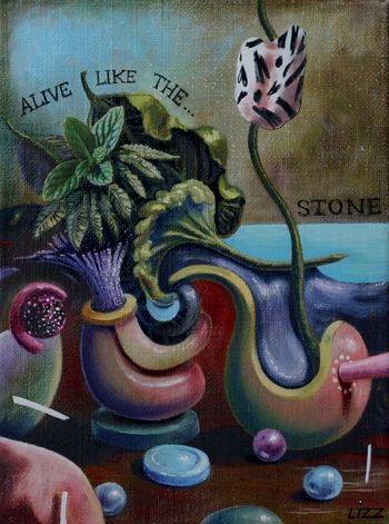 Alive Like the Stone - Oil and magazine cutouts on canvas - 9.2" x 7.2" - Sold
