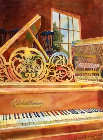 "Bluthner Piano" This piano is one of a kind found in the Classic Piano repair department in Portland, OR 22"x 30" Sold. Prints only.

