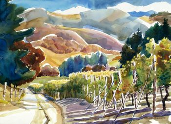"View from Ann Aimee Winery" a Northwest winery, formerly Chateau Benoit, in the morning view looking east. 30"x22" original sold, prints only.
