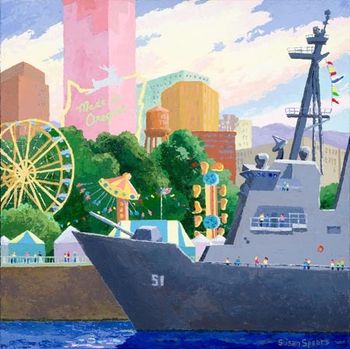 2' x 2' palette knife painting of the Portland waterfront during the Rose Festival when the big Navy ships come to dock at the seawall for all of the festivities. Sold No prints
