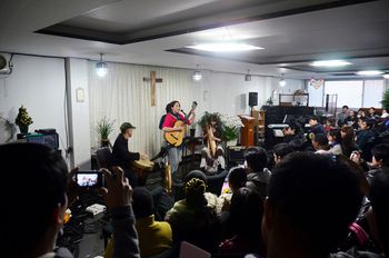 Playing at the "International Church" in Seoul. There were migrant workers from Africa, India, Pakistan, The Philippines etc.

