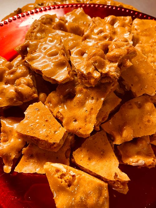 Delicious and crunchy, buttery peanut brittle.