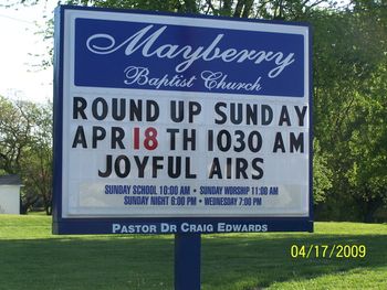 As you can see we sang at the Mayberry Baptist Church Mount Airy, NC April 18th. Great service.
