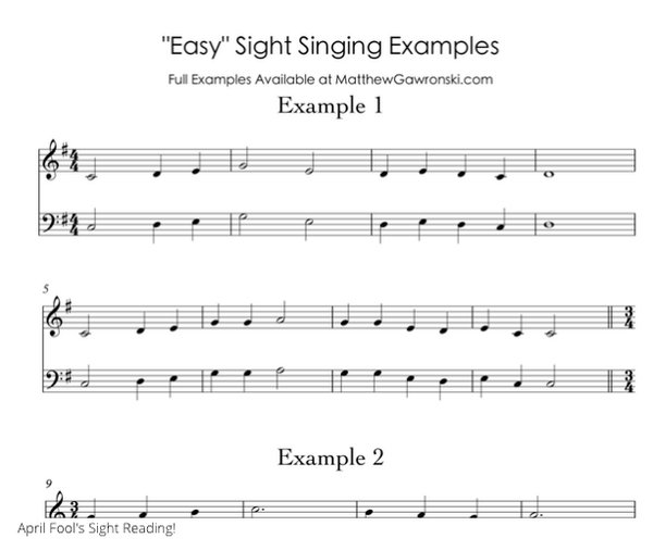 Want to drive your students as crazy as they drive you on April Fool's Day? These two sight-reading examples might just do it! After they repeatedly sing the incorrect solfege, feel free to let them know they should look at the key signature...