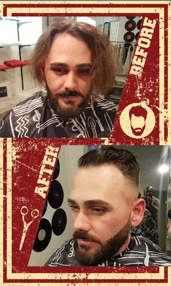 Click image to check out SAINT T BARBERSHOP'S before and after pictures.  We specialize in the trendiest haircuts and hair tattoos, located at 587 Talbot Street downtown St. Thomas On.  For appointments contact us at 6476778233.