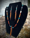 Walnut Miniature Flute Necklace/Earrings with Sleeping Beauty Turquoise Inlay (Set)