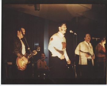 Jim, Mike Connell, Dan, Keith Grothaus, Larry Wiegele at Siddall Hall, April 1977
