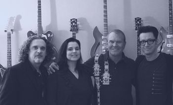 Tim Sommer, Dr. Jennifer Brout, Glen Campbell and Stuart Chatwood.  In the studio after recording This Land Is Your Land.
