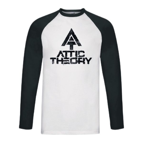 Attic Theory Logo Long Sleeved Baseball Top - White With Black Sleeves.