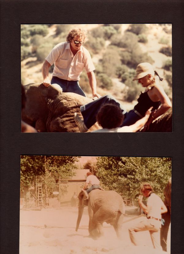 Chet riding an Indian elephant on one of his production shoots in LA. Yee-haw, ride' cowboy!