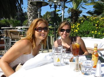 Alissa Moreno and Felice Keller, having stopped for a swanky lunch on the way to Santa Barbara for a music event. We later played at SoHo, which was a blast, and got to write and play with other terrific songwriters all weekend.
